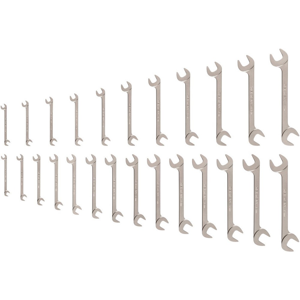 Wrench Sets; Set Type: Angle Head Open End Wrench Set ; System Of Measurement: Inch/Metric ; Size Range: 1/4 - 3/4 in., 6 - 19mm ; Container Type: None ; Material: Steel ; Finish Coating: Electroless Nickel