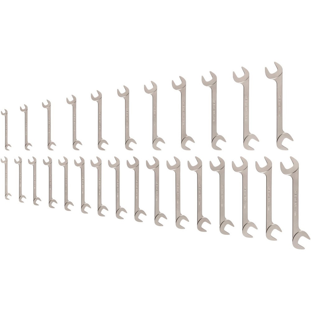 Wrench Sets; Set Type: Angle Head Open End Wrench Set ; System Of Measurement: Inch/Metric ; Size Range: 3/8 - 1 in., 10 - 27mm ; Container Type: None ; Material: Steel ; Finish Coating: Electroless Nickel