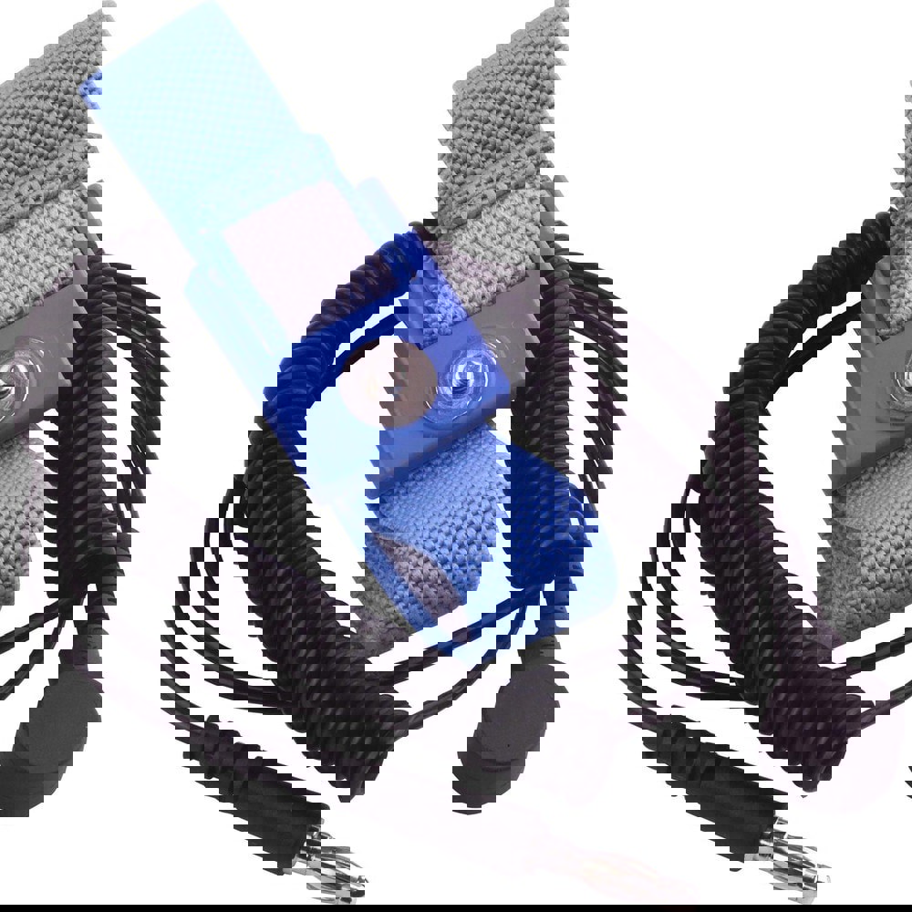 Anti-Static & Grounding Wrist Straps; Size: Adjustable ; Attachment Method: Snap Lock ; Disposable: No ; Material: Fabric ; Resistor: Yes ; Color: Blue