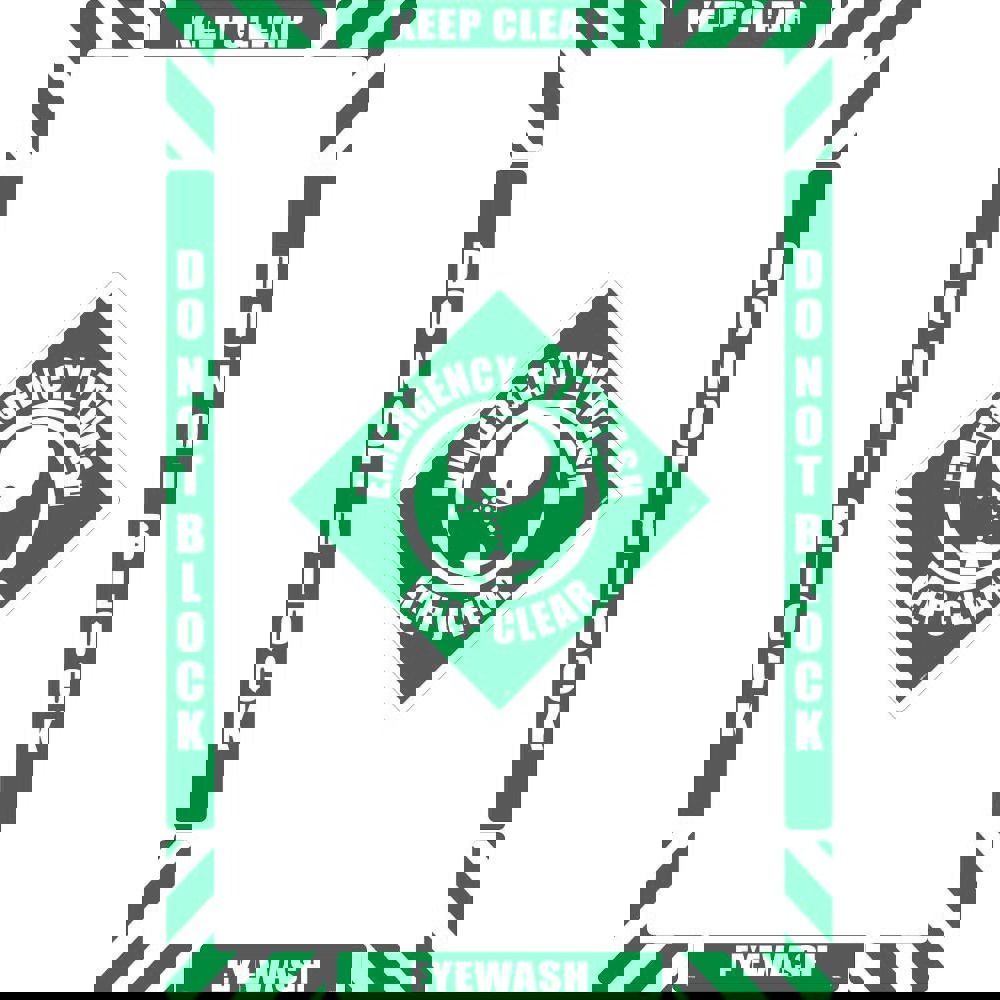 First Aid Adhesive Backed Floor Sign: Rectangle, ''Emergency Eyewash Keep Clear''