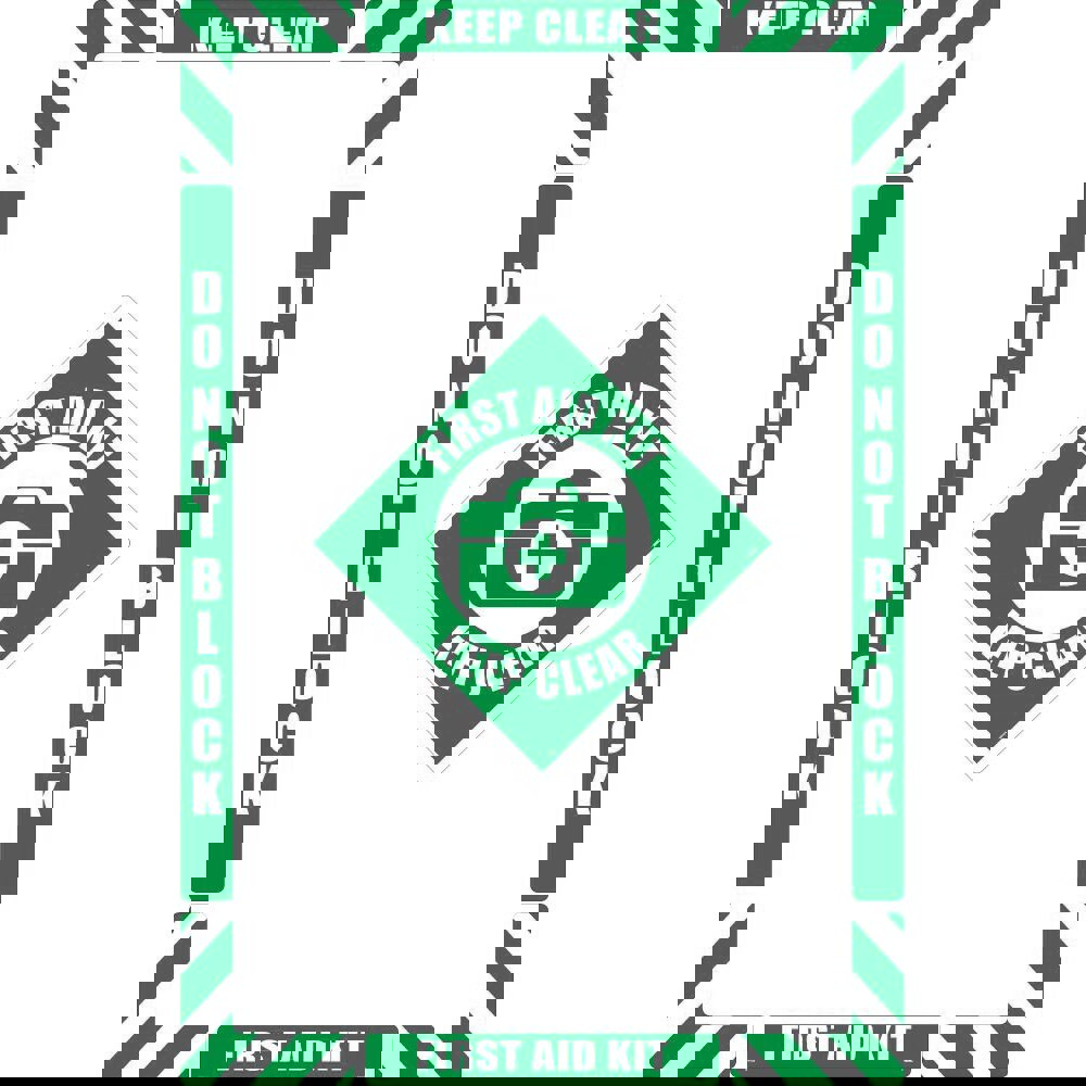 First Aid Adhesive Backed Floor Sign: Rectangle, ''First Aid Keep Clear''