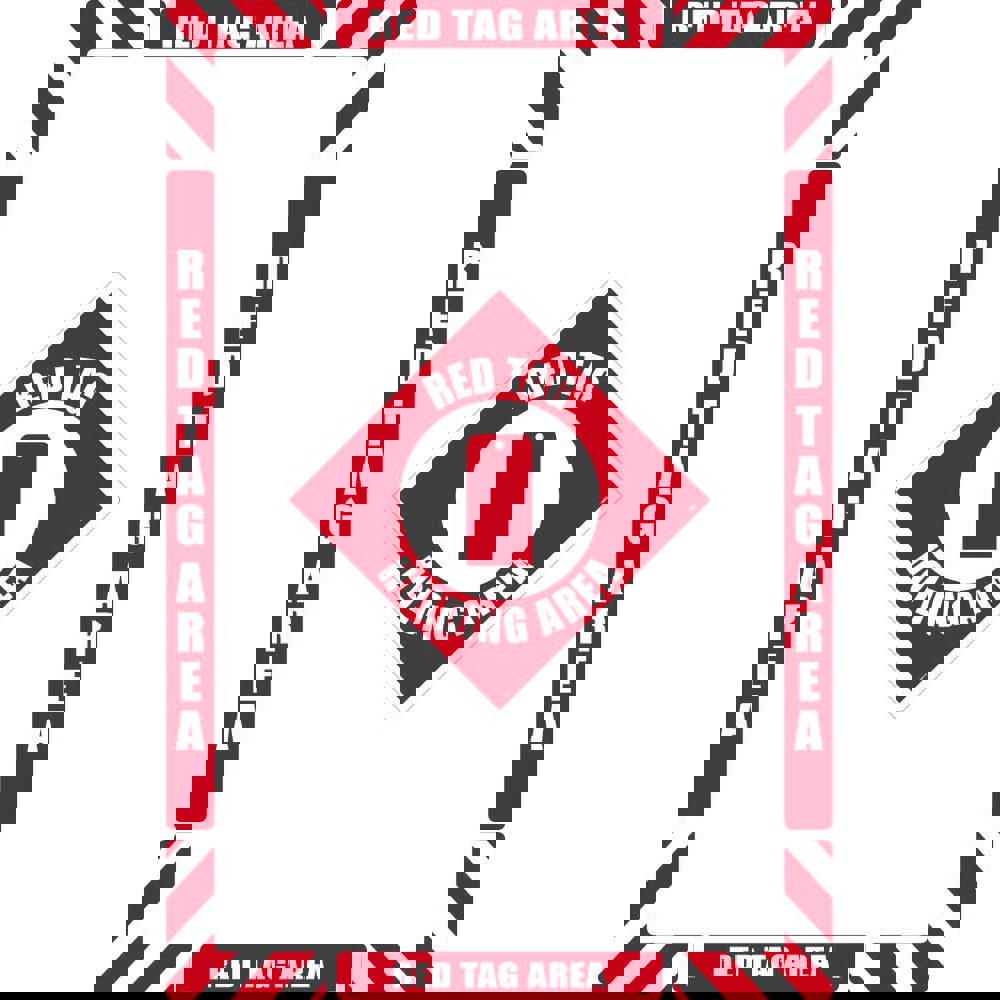 Restroom, Janitorial & Housekeeping Adhesive Backed Floor Sign: Rectangle, ''Red Tag Holding Area''