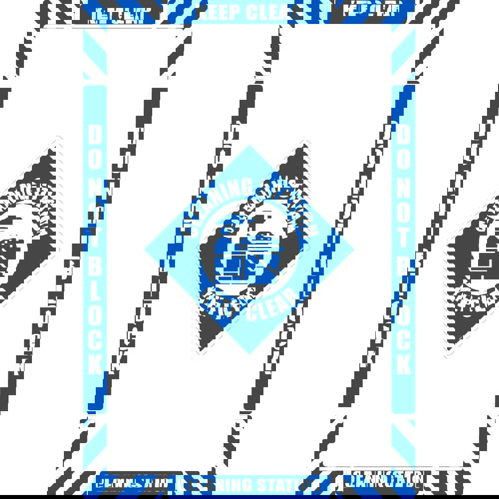 Restroom, Janitorial & Housekeeping Adhesive Backed Floor Sign: Rectangle, ''Cleaning Station Keep Clear''