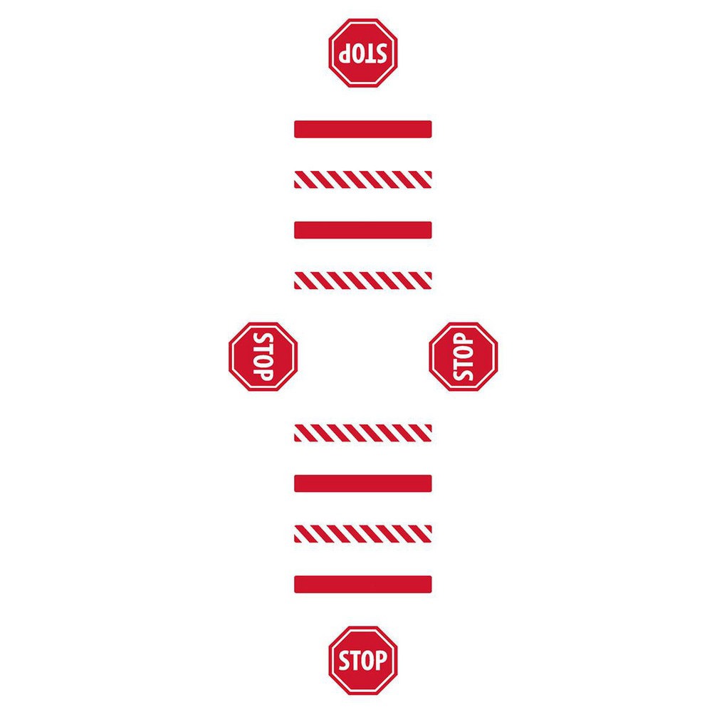 Adhesive Backed Floor Signs; Message Type: Traffic Control ; Message or Graphic: Message & Graphic ; Legend: STOP ; Material: Vinyl ; Legend Color: White ; Color: Red; White