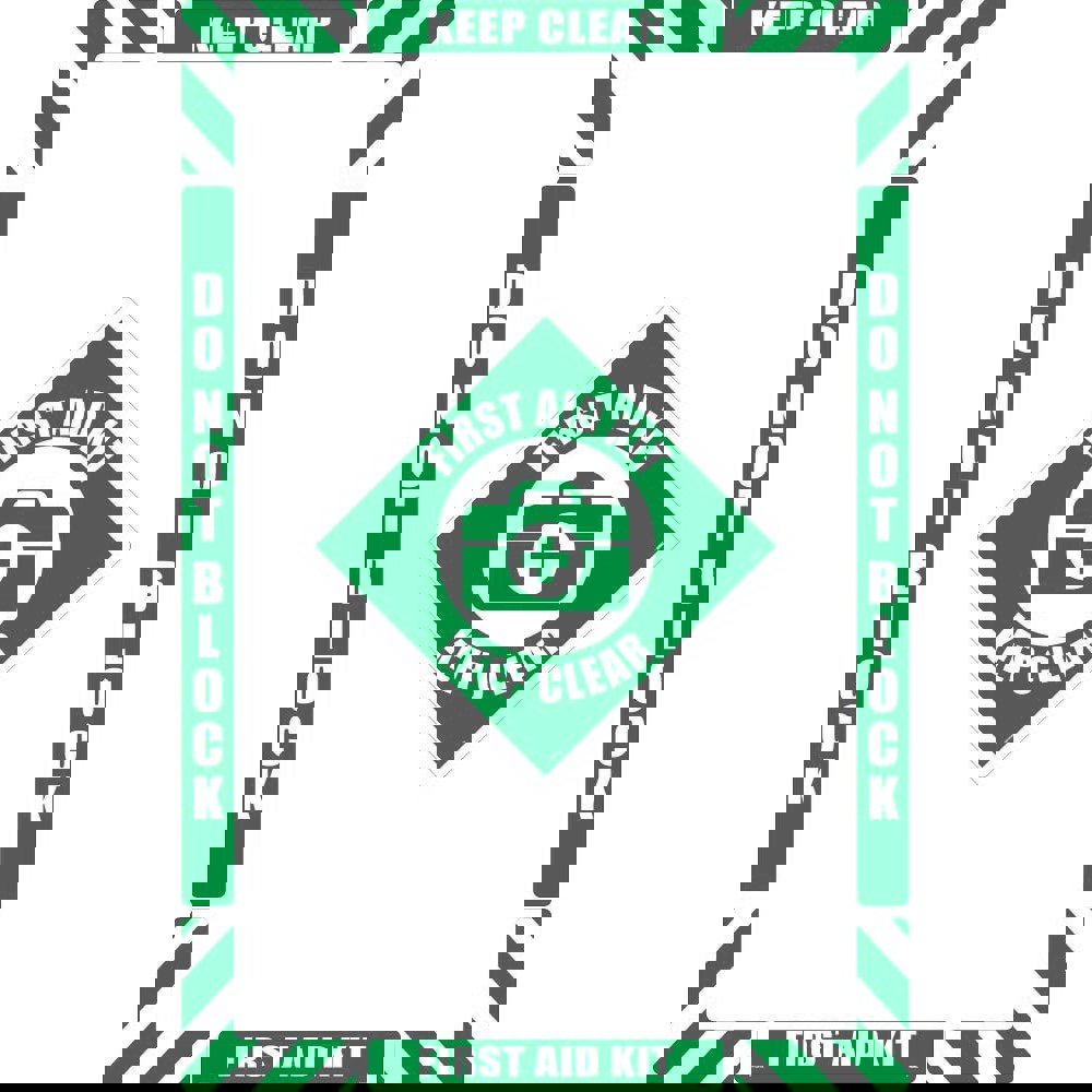 First Aid Adhesive Backed Floor Sign: Rectangle, ''First Aid Keep Clear''