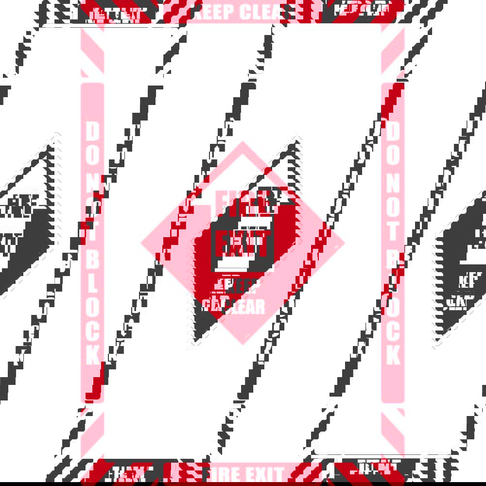 Accident Prevention Adhesive Backed Floor Sign: Rectangle, ''Fire Exit Keep Clear''