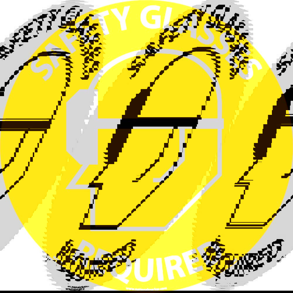 Accident Prevention Adhesive Backed Floor Sign: Round, ''Safety Glasses Required''