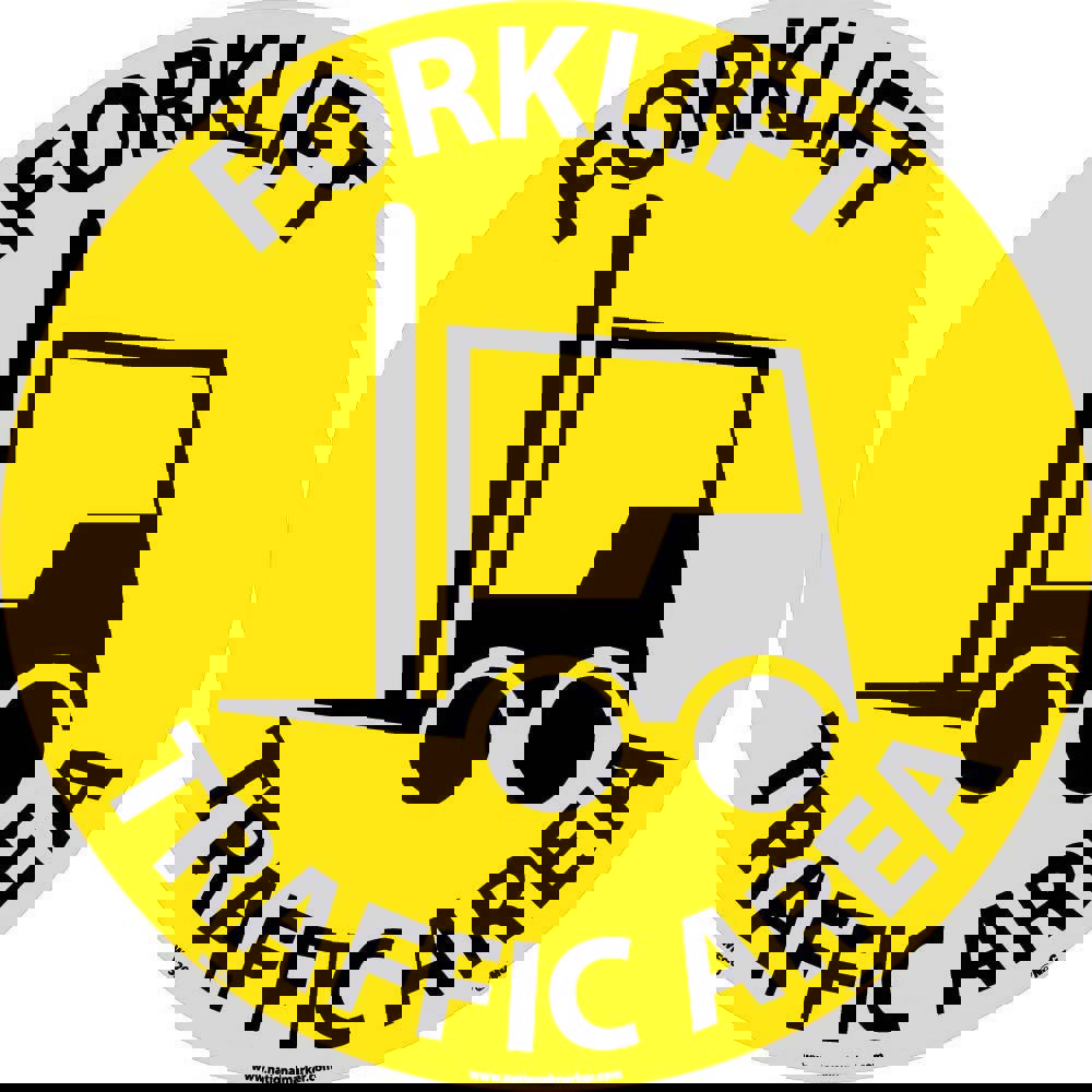 Accident Prevention Adhesive Backed Floor Sign: Round, ''Forklift Traffic Area''