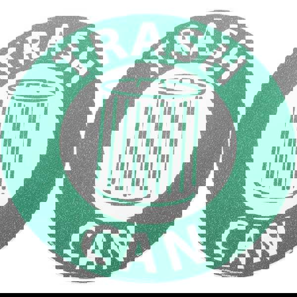 Janitorial & Housekeeping & Restroom Adhesive Backed Floor Sign: Round, Vinyl, ''Trash Can''