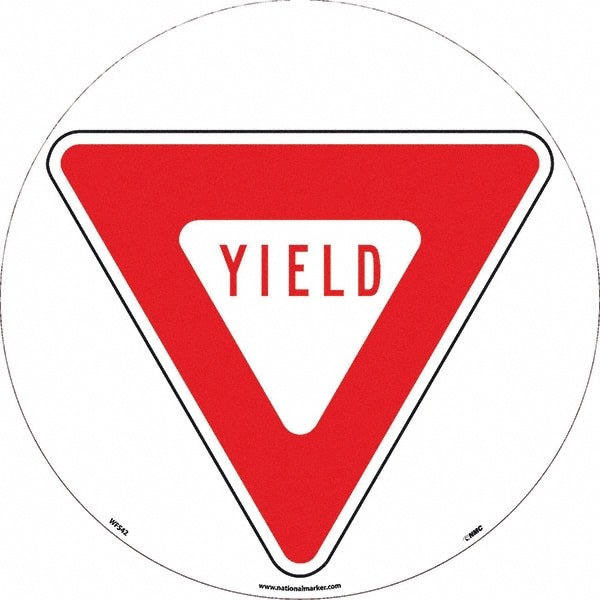 Janitorial & Housekeeping & Restroom Adhesive Backed Floor Sign: Round, Vinyl, ''YIELD''