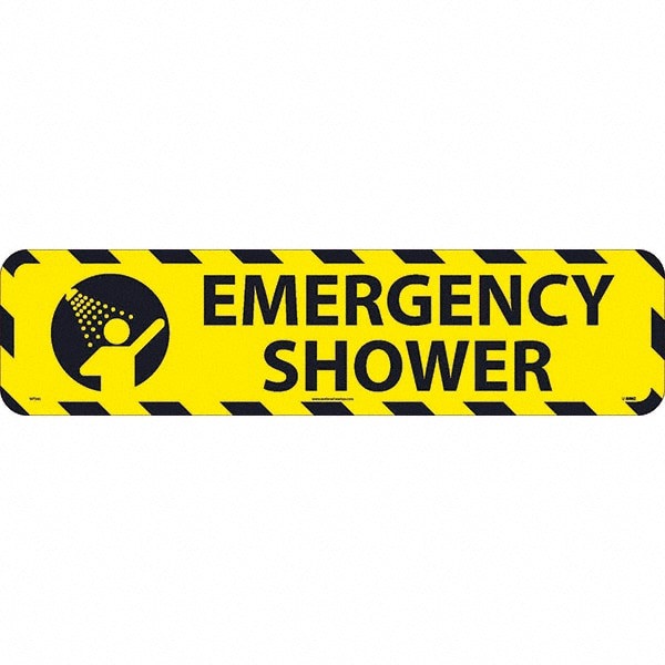 Janitorial & Housekeeping & Restroom Adhesive Backed Floor Sign: Rectangle, Vinyl, ''EMERGENCY SHOWER''