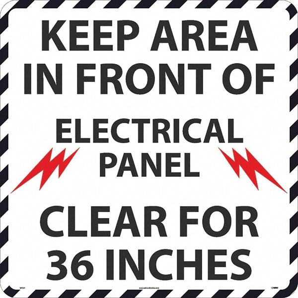 Janitorial & Housekeeping & Restroom Adhesive Backed Floor Sign: Round, Vinyl, ''Keep Area in Front of Electrical Panel Clear 36''