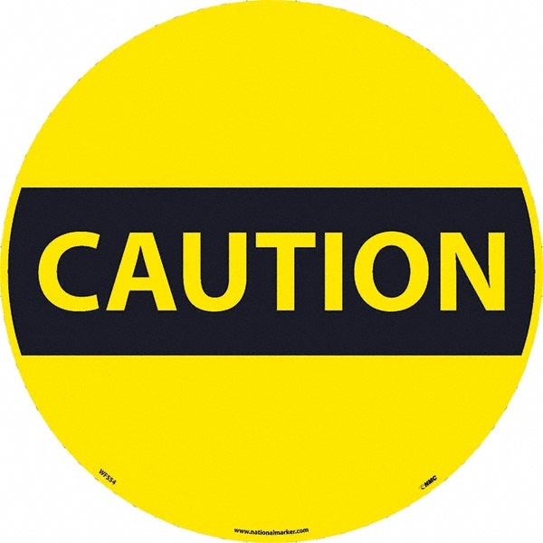 Janitorial & Housekeeping & Restroom Adhesive Backed Floor Sign: Round, Vinyl, ''Caution''