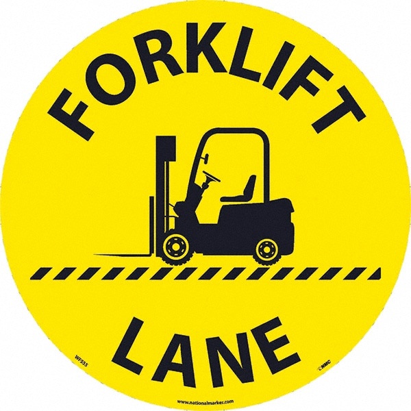 Janitorial & Housekeeping & Restroom Adhesive Backed Floor Sign: Round, Vinyl, ''FORKLIFT LANE''