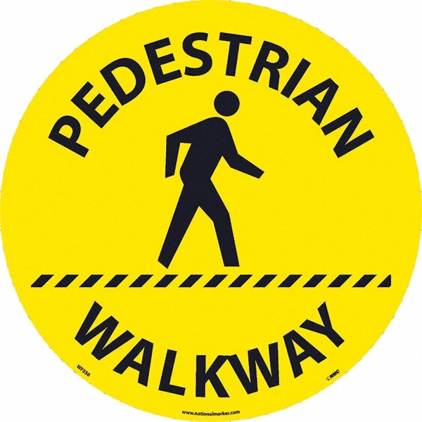 Janitorial & Housekeeping & Restroom Adhesive Backed Floor Sign: Round, Vinyl, ''PEDESTRIAN WALKWAY''