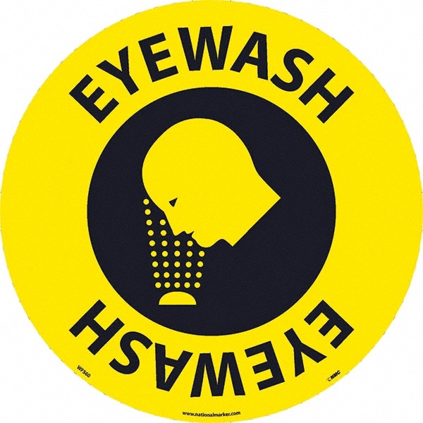Janitorial & Housekeeping & Restroom Adhesive Backed Floor Sign: Round, Vinyl, ''Eyewash''