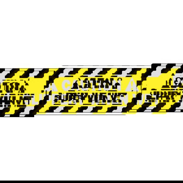 Accident Prevention Adhesive Backed Floor Sign: Rectangle, Vinyl, ''CAUTION SLIPPERY WHEN WET''