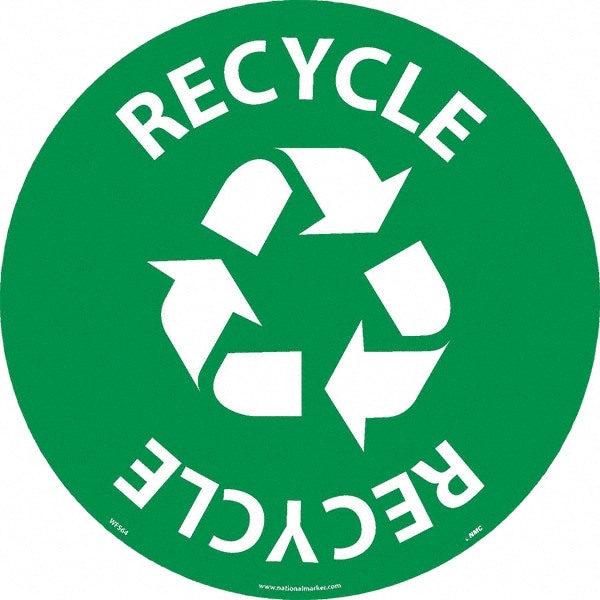 Janitorial & Housekeeping & Restroom Adhesive Backed Floor Sign: Round, Vinyl, ''RECYCLE''
