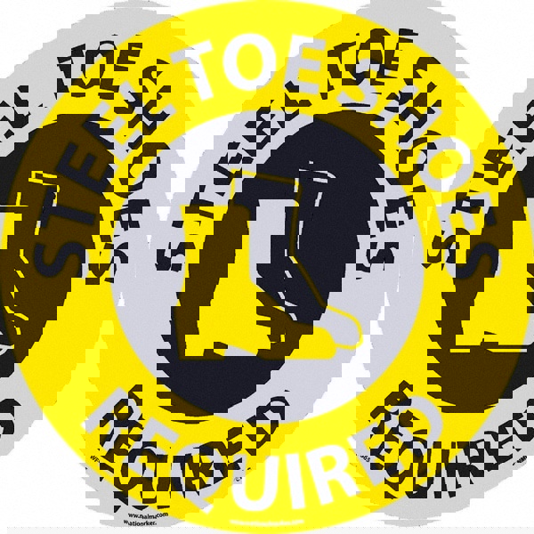 Janitorial & Housekeeping & Restroom Adhesive Backed Floor Sign: Round, Vinyl, ''STEEL TOE SHOES REQUIRED''