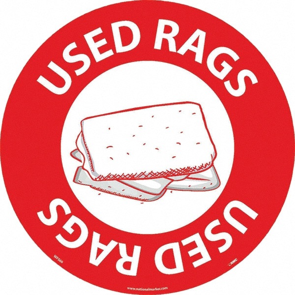 Janitorial & Housekeeping & Restroom Adhesive Backed Floor Sign: Round, Vinyl, ''USED RAGS''