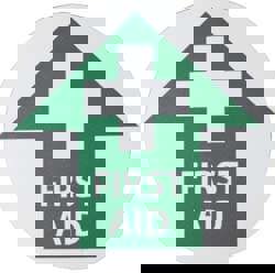 First Aid Adhesive Backed Floor Sign: Round, Vinyl, ''First Aid''