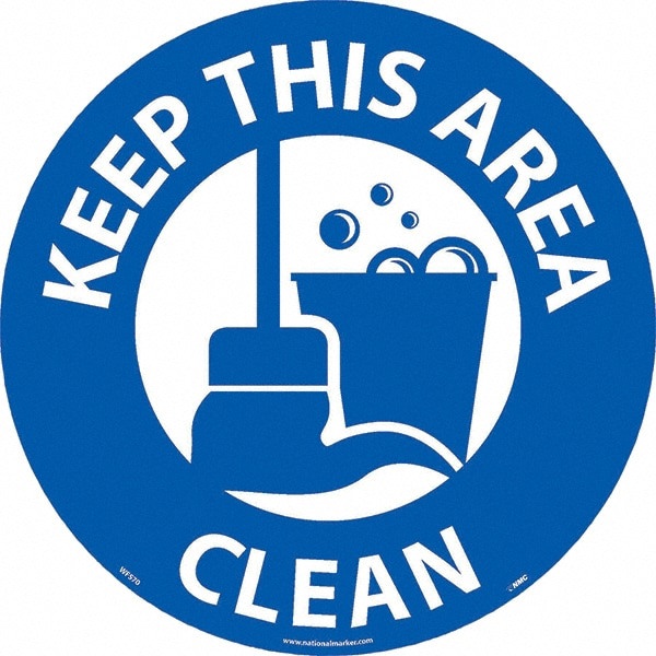 Janitorial & Housekeeping & Restroom Adhesive Backed Floor Sign: Round, Vinyl, ''KEEP THIS AREA CLEAN''