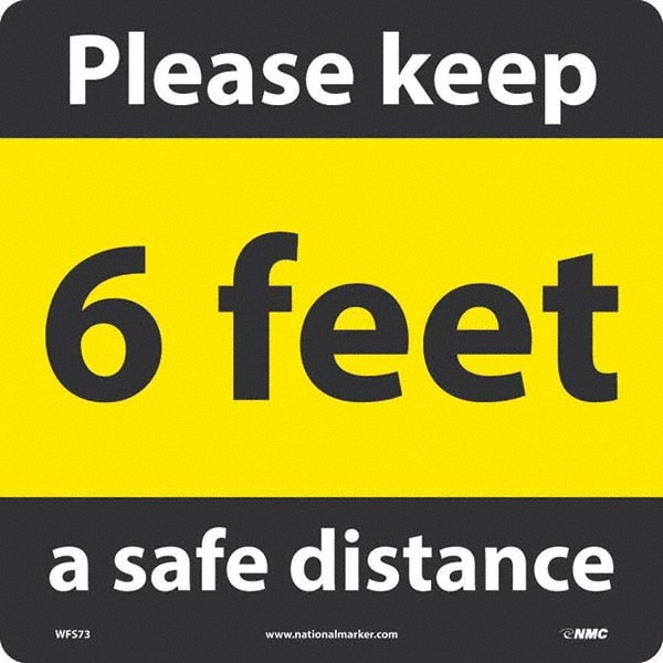 Security & Admittance Adhesive Backed Floor Sign: Diamond, Vinyl, ''Please keep a safe distance 6 feet''