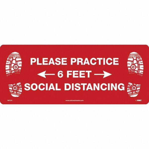 Security & Admittance Adhesive Backed Floor Sign: Rectangle, Vinyl, ''PLEASE PRACTICE6 FEET SOCIAL DISTANCING''