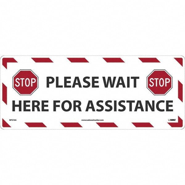 Security & Admittance Adhesive Backed Floor Sign: Rectangle, Vinyl, ''PLEASE WAIT HERE FOR ASSISTANCE''
