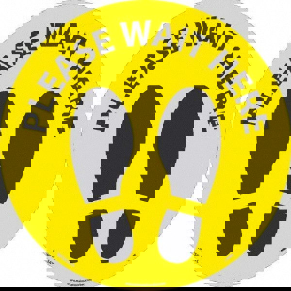 Entrance & Directional & Exit Adhesive Backed Floor Sign: Round, Vinyl, ''Please Wait Here''