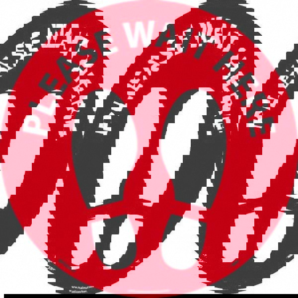 Entrance & Directional & Exit Adhesive Backed Floor Sign: Round, Vinyl, ''Please Wait Here''