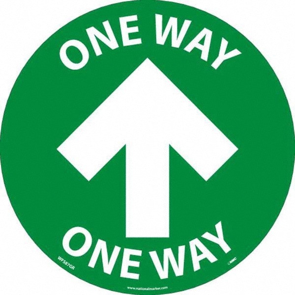 Security & Admittance Adhesive Backed Floor Sign: Round, Vinyl, ''One Way''