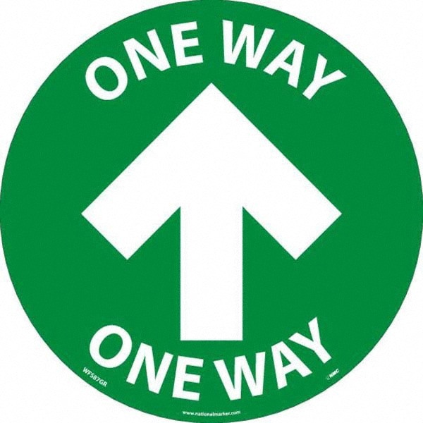 Security & Admittance Adhesive Backed Floor Sign: Round, Vinyl, ''One Way''