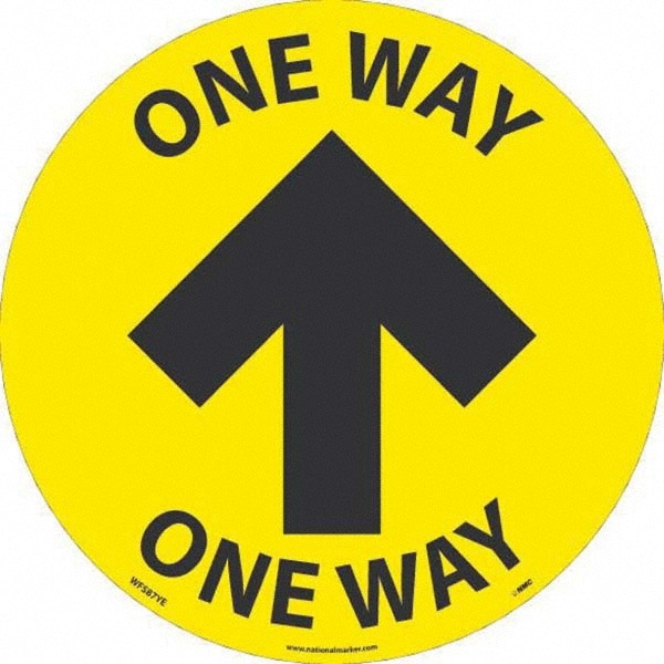 Security & Admittance Adhesive Backed Floor Sign: Round, Vinyl, ''One Way''