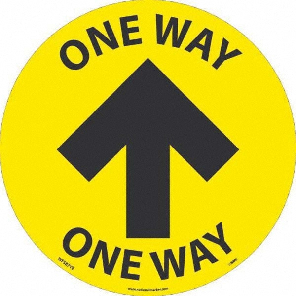 Security & Admittance Adhesive Backed Floor Sign: Round, Vinyl, ''One Way''