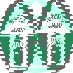 First Aid Adhesive Backed Floor Sign: Round, Vinyl, ''EMERGENCY SHOWER''