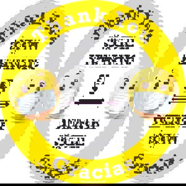 COVID-19 Adhesive Backed Floor Sign: Round, Vinyl, ''Thank You Social Distancing 6 ft, Distancia Social Gracias''