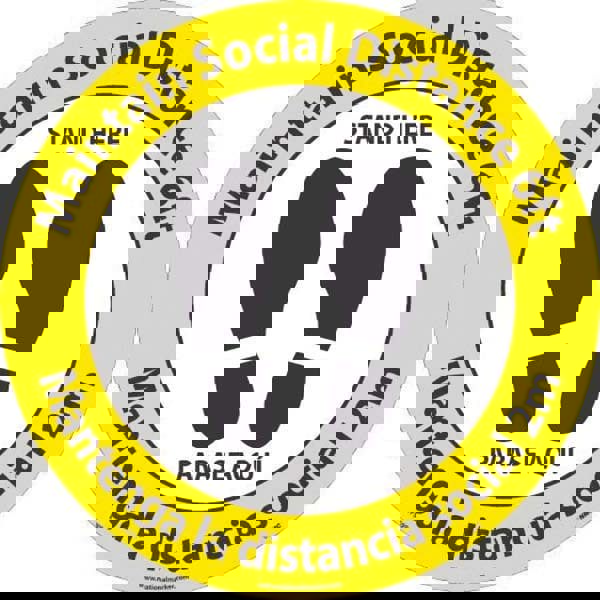 COVID-19 Adhesive Backed Floor Sign: Circle & Oval, Vinyl, ''Maintain Social Distance 6Ft Stand Here, Mantenga La Distancia Social 2M Parase Aqui''