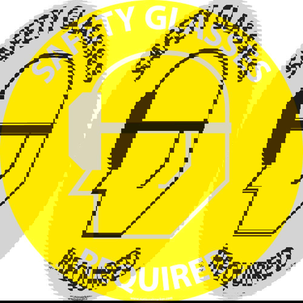 Accident Prevention Adhesive Backed Floor Sign: Round, ''Safety Glasses Required''