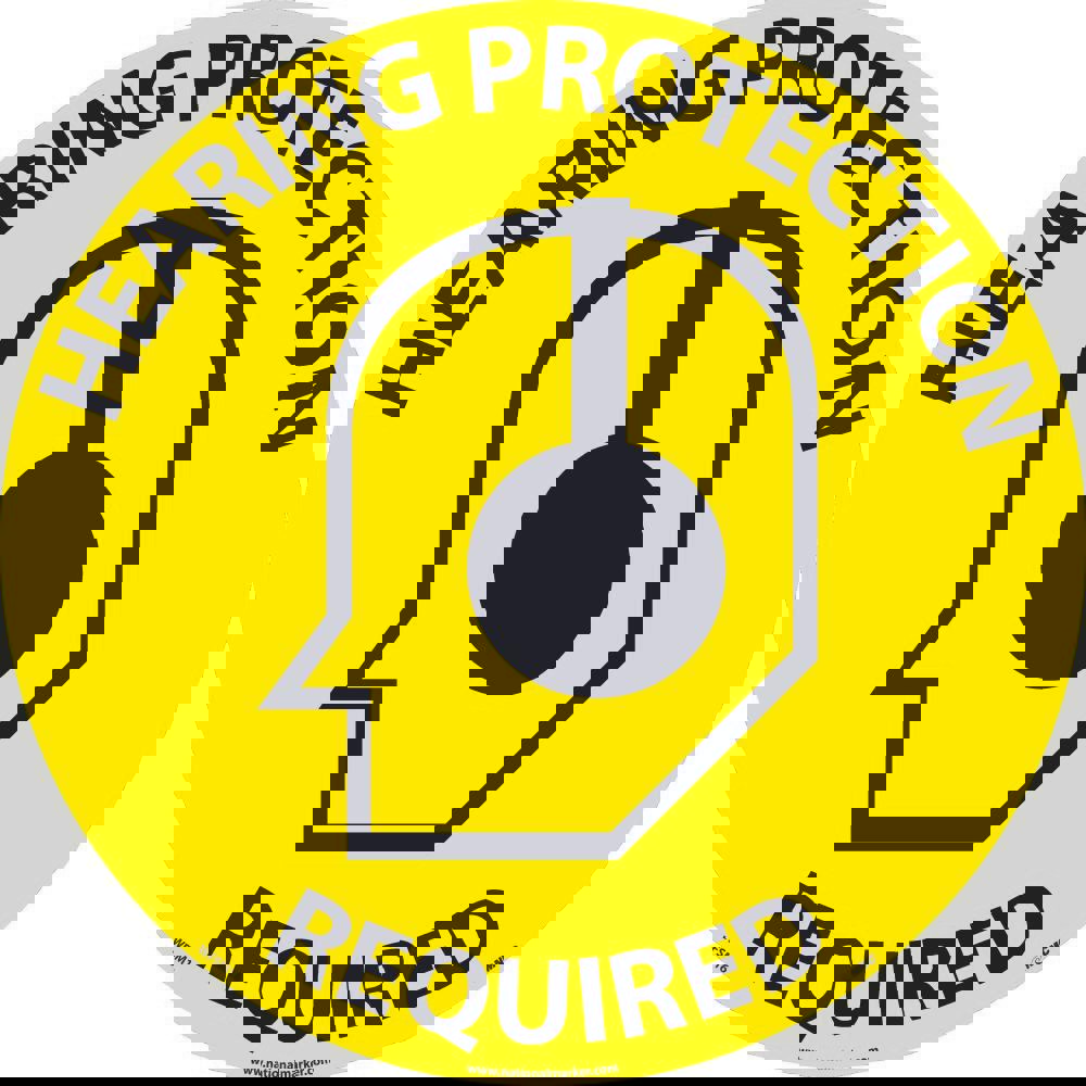 Restroom, Janitorial & Housekeeping Adhesive Backed Floor Sign: Round, ''Hearing Protection Required''