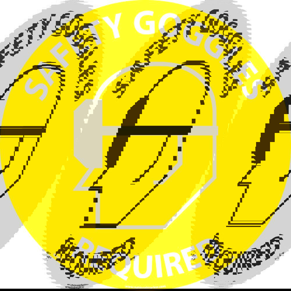 Accident Prevention Adhesive Backed Floor Sign: Round, ''Safety Goggles Required''