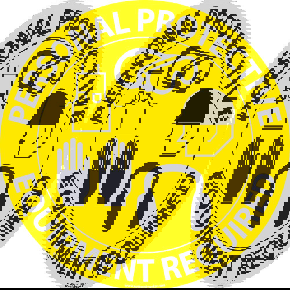 Accident Prevention Adhesive Backed Floor Sign: Round, ''Personal Protective Equipment Required''