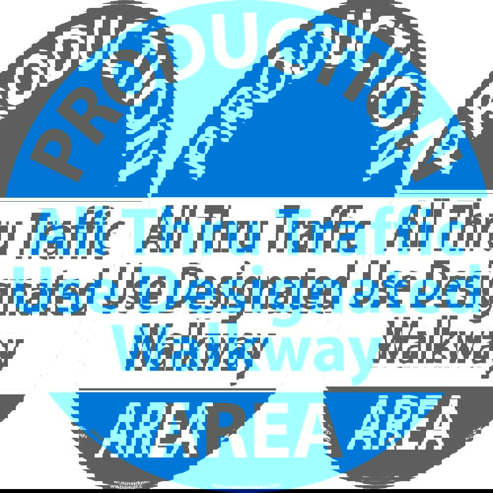 Security & Admittance Adhesive Backed Floor Sign: Round, ''Production Area All Thru Traffic ..''