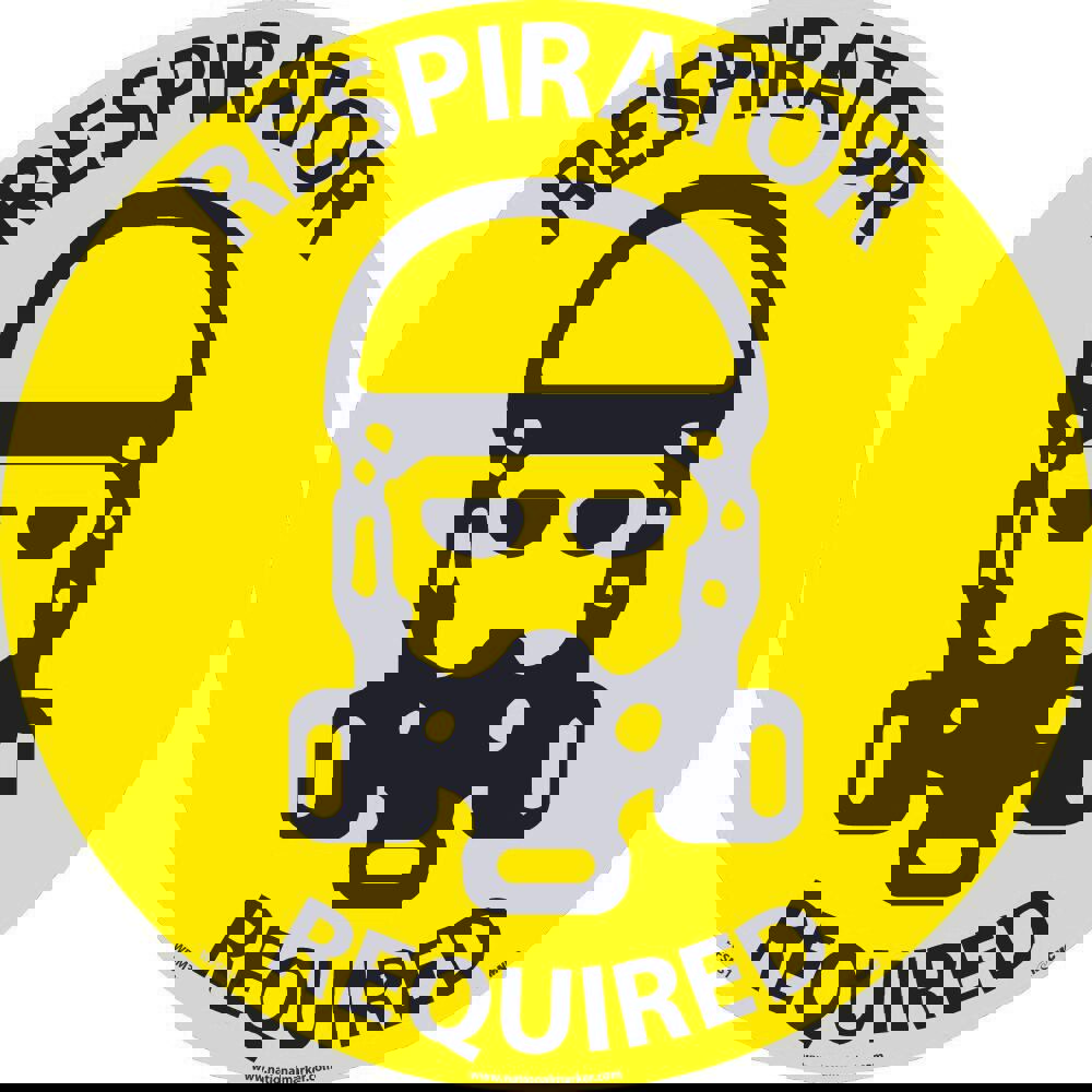 Accident Prevention Adhesive Backed Floor Sign: Round, ''Respirator Required''