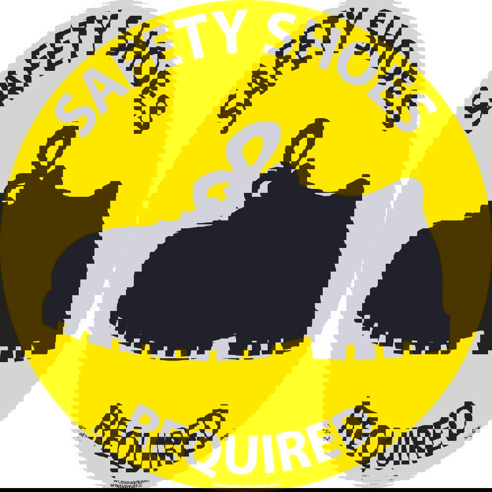 Accident Prevention Adhesive Backed Floor Sign: Round, ''Safety Shoes Required''