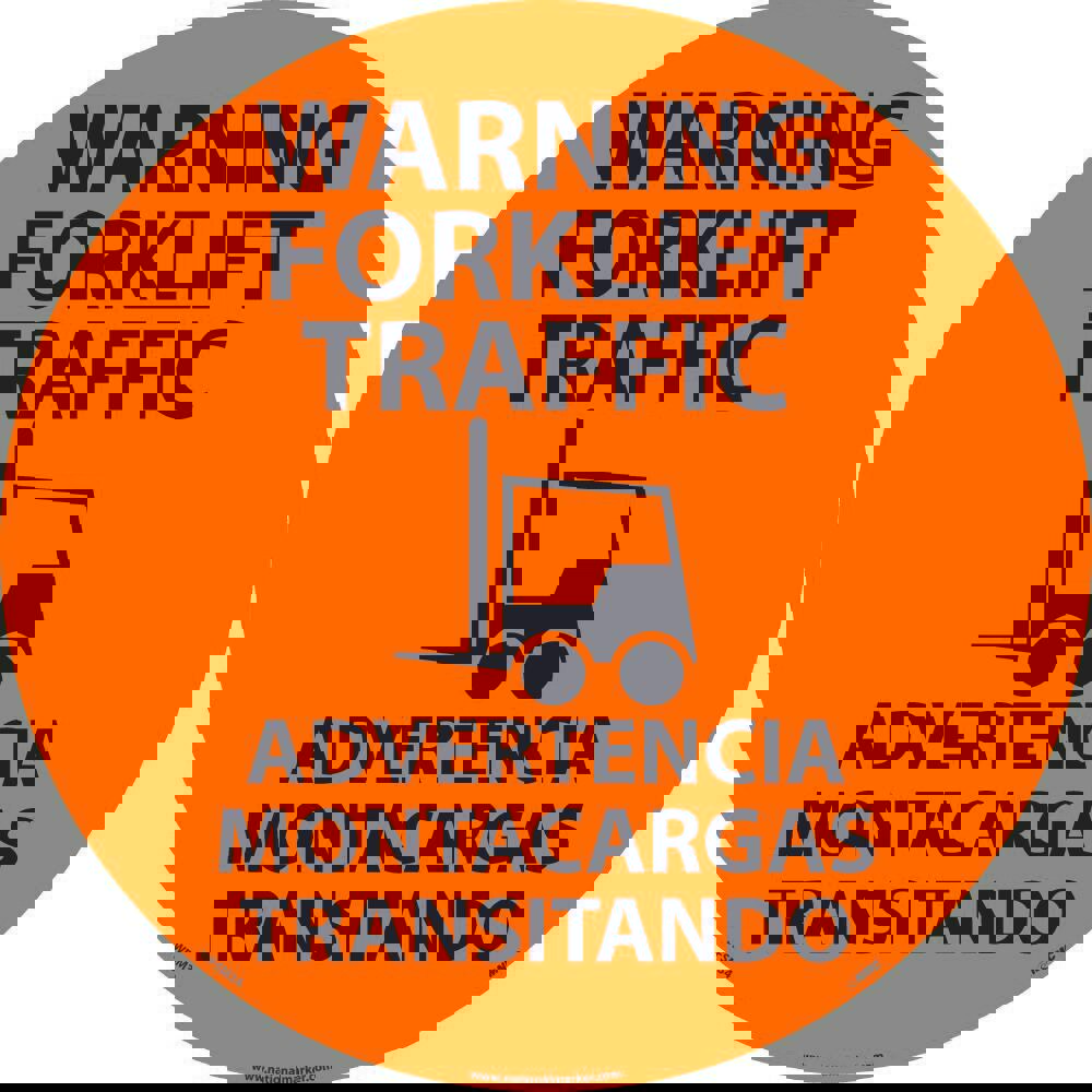 Accident Prevention Adhesive Backed Floor Sign: Round, ''Warning Forklift Traffic''