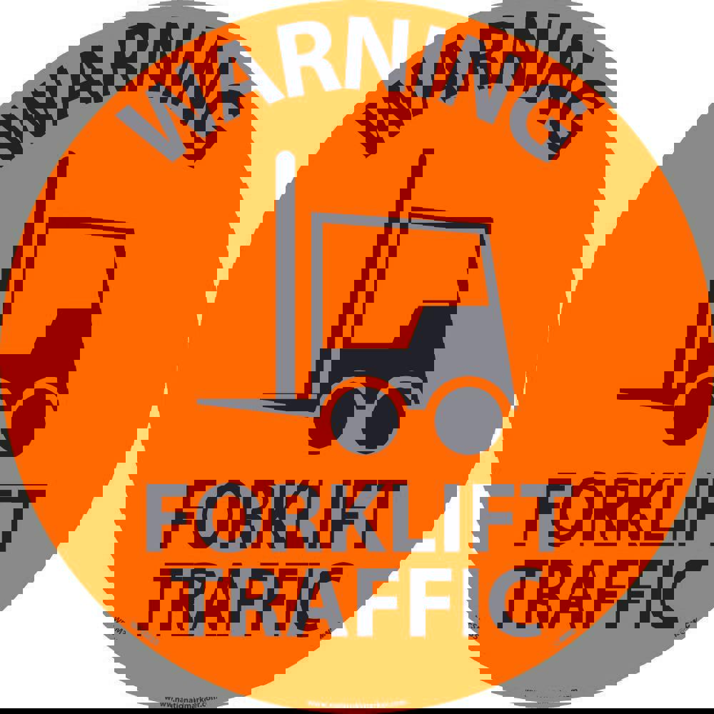 Accident Prevention Adhesive Backed Floor Sign: Round, ''Warning Forklift Traffic''
