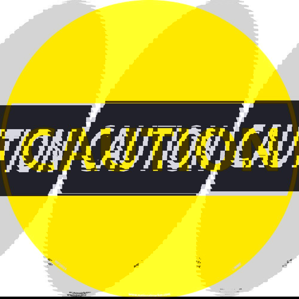 Restroom, Janitorial & Housekeeping Adhesive Backed Floor Sign: Round, ''Caution''