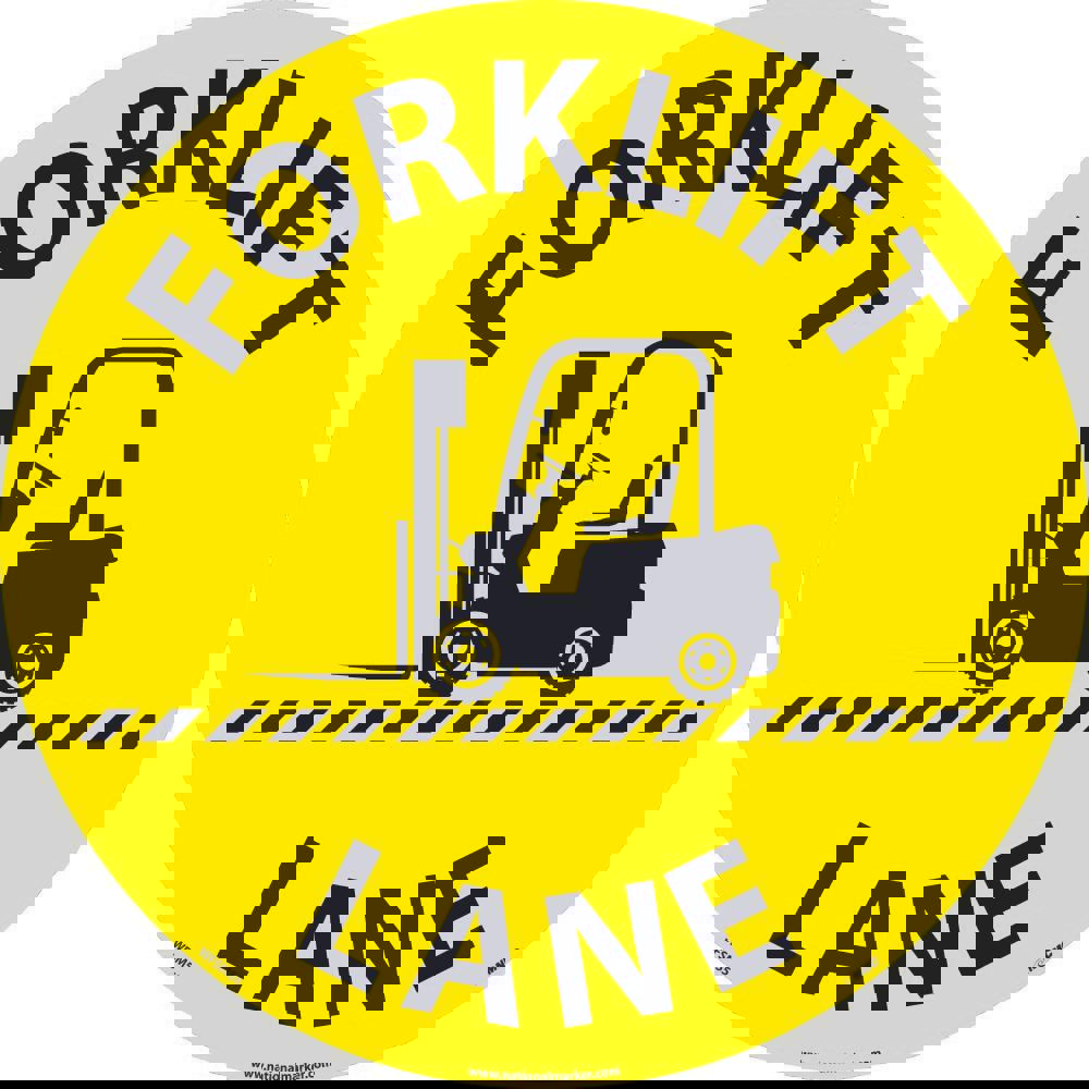 Accident Prevention Adhesive Backed Floor Sign: Round, ''Forklift Lane''