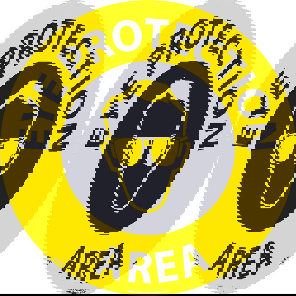 Accident Prevention Adhesive Backed Floor Sign: Round, ''Eye Protection Area''